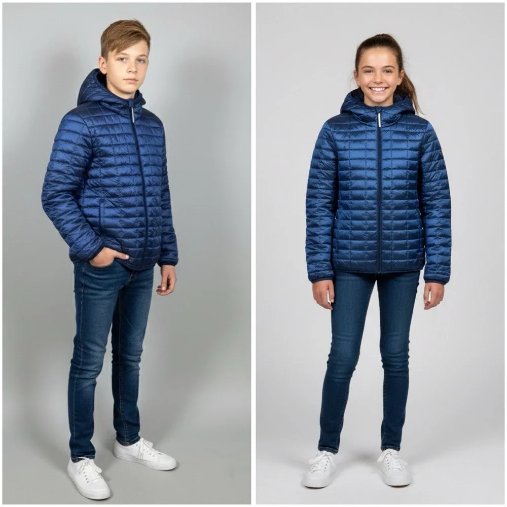 Cat &‎ Jack Youth Full Zip Hooded Fleece Quilted Puffer Jacket Glossy Blue Large